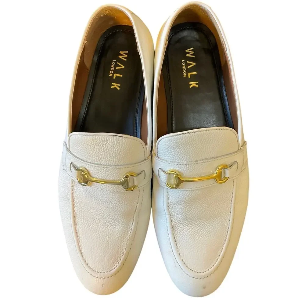 WALK London White Pebble Leather Horsebit Loafers Men’s Size 10 EU 44